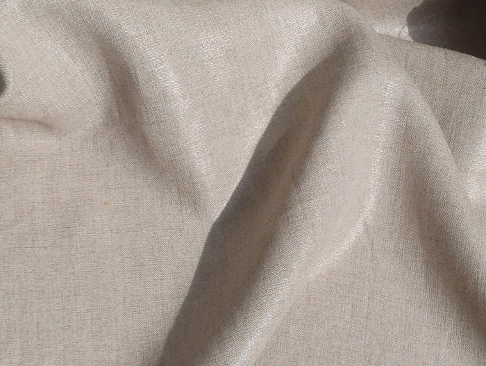 100% Linen Natural Color Fabric with Silver Foil Print 3492