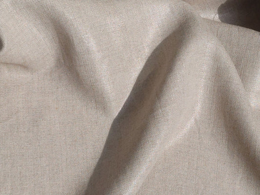 100% Linen Natural Color Fabric with Silver Foil Print 3492