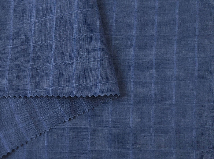 100% Linen Navy Color Fabric with Subtle Windowpane 4743 - The Linen Lab - Navy