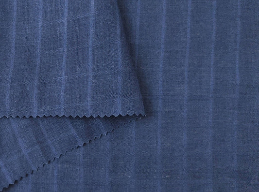 100% Linen Navy Color Fabric with Subtle Windowpane 4743 - The Linen Lab - Navy