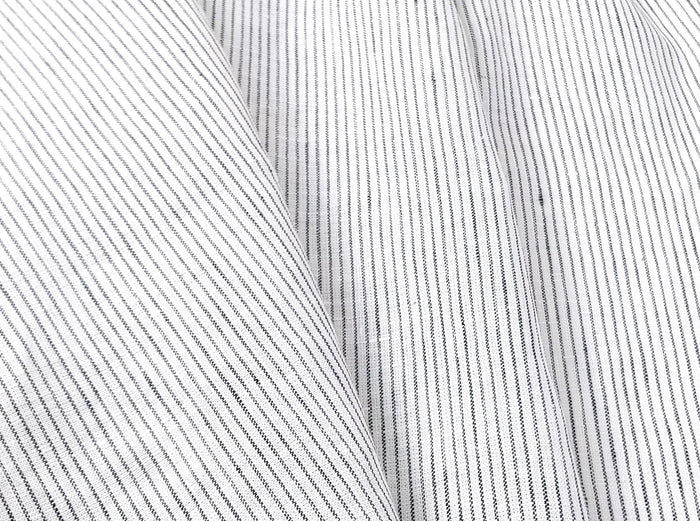 100% Linen Navy Striped White Fabric – Light and Timeless 7853 - The Linen Lab - Navy