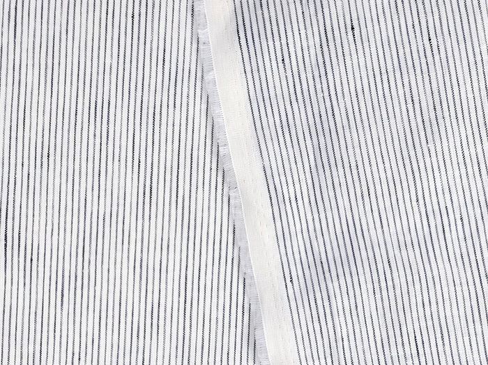 100% Linen Navy Striped White Fabric – Light and Timeless 7853 - The Linen Lab - Navy