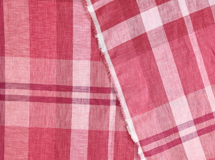 100% Linen Red Big Plaid Fabric 4573 - The Linen Lab - Red