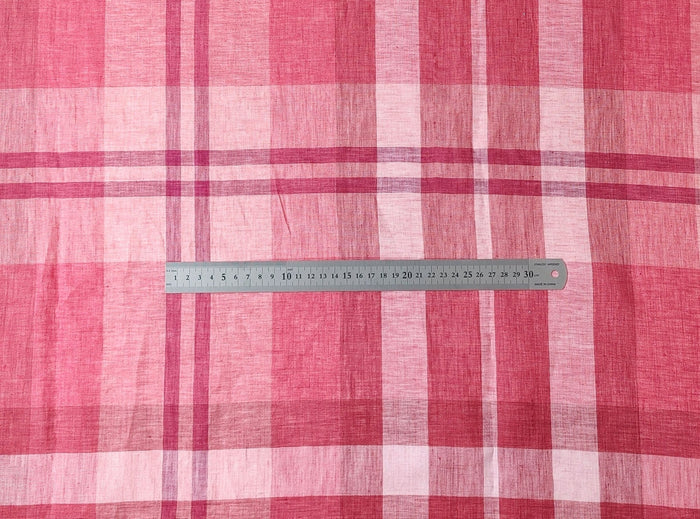 100% Linen Red Big Plaid Fabric 4573 - The Linen Lab - Red