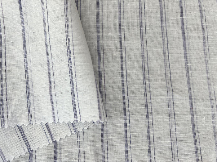 100% Linen Ticking Stripe Fabric | Bluish-Violet & Off-White | Light Weight 8399