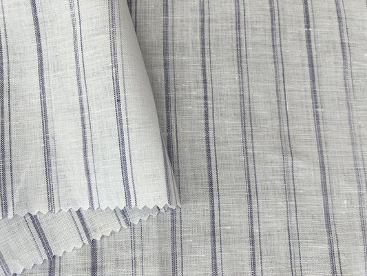 100% Linen Ticking Stripe Fabric | Bluish-Violet & Off-White | Light Weight 8399