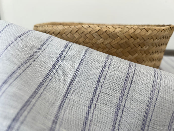 100% Linen Ticking Stripe Fabric | Bluish-Violet & Off-White | Light Weight 8399