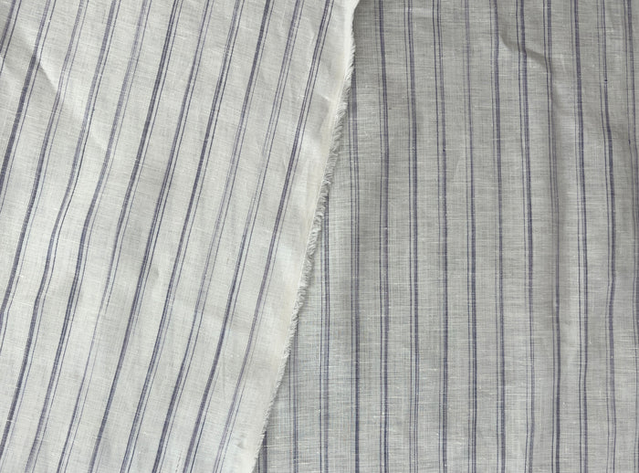 100% Linen Ticking Stripe Fabric | Bluish-Violet & Off-White | Light Weight 8399