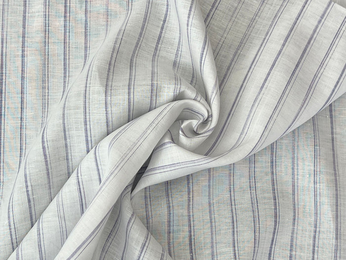 100% Linen Ticking Stripe Fabric | Bluish-Violet & Off-White | Light Weight 8399