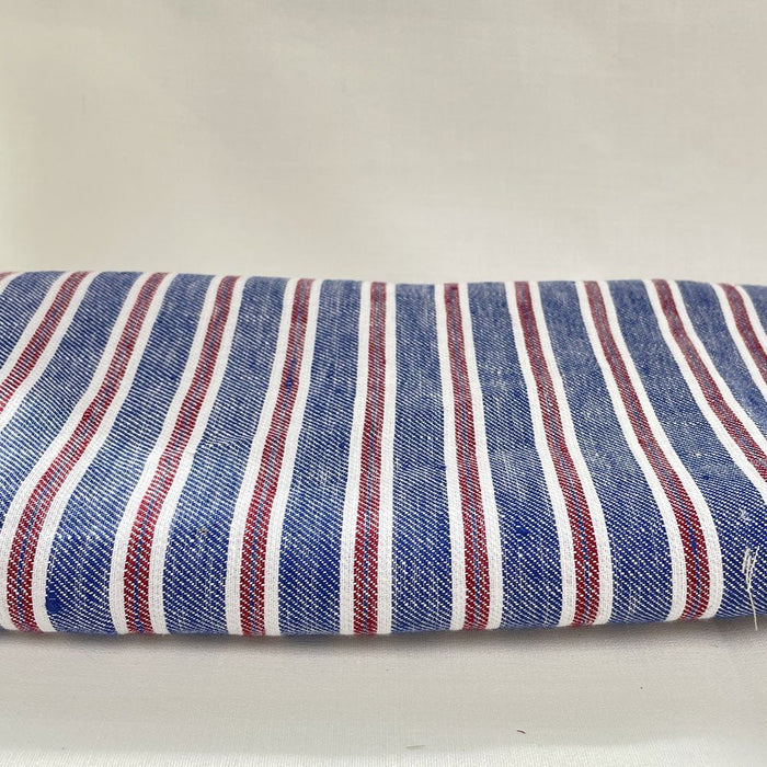 100% Linen Twill Stripe Fabric 14s 40lea (6545) - The Linen Lab - 6545 Blue