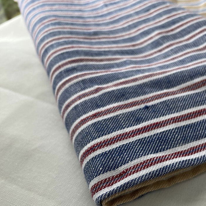 100% Linen Twill Stripe Fabric 14s 40lea (6545) - The Linen Lab - 6545 Blue