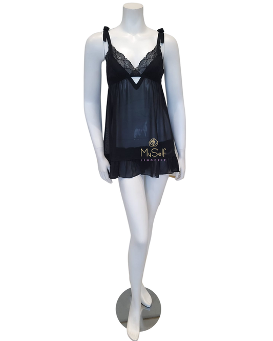 Rya Collection Black Dahlia Chiffon Babydoll with Panty myselflingerie.com