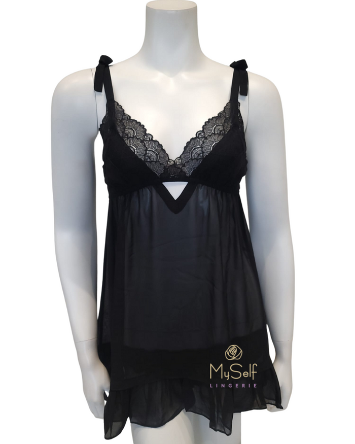 Rya Collection Black Dahlia Chiffon Babydoll with Panty myselflingerie.com