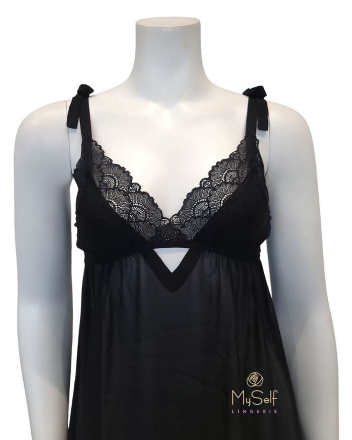 Rya Collection Black Dahlia Chiffon Babydoll with Panty myselflingerie.com