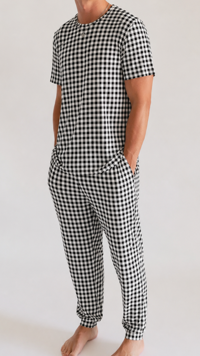 Adult Jogger Set In Black Gingham