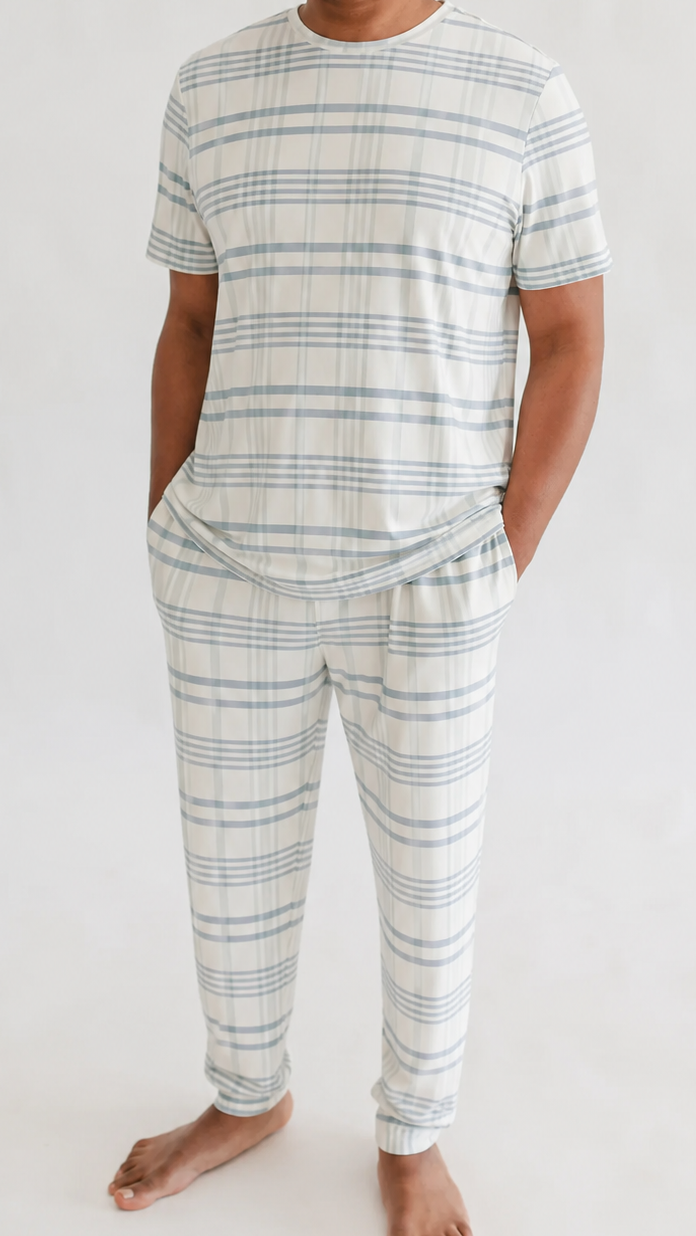 Adult Jogger Set In Blue Plaid