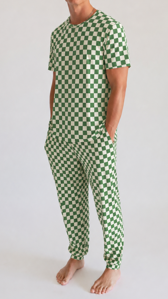 Adult Jogger Set In Green Checkered