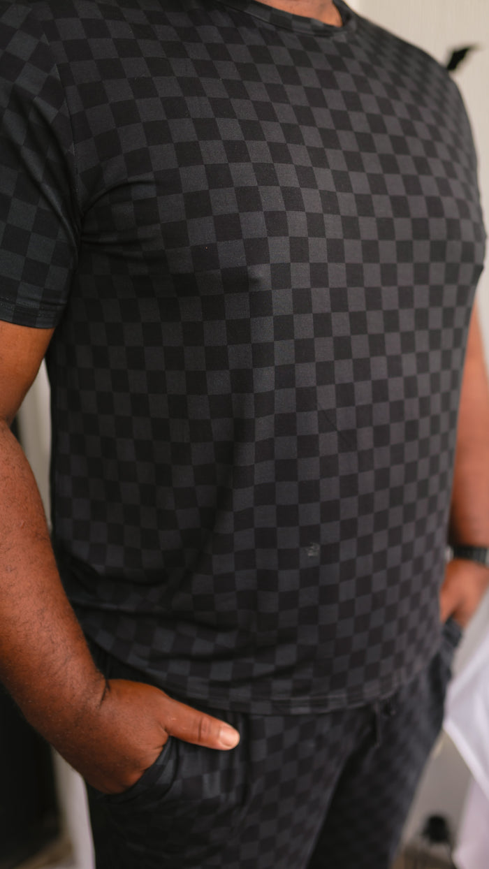 Adult Jogger Set In Grey + Black Checkered