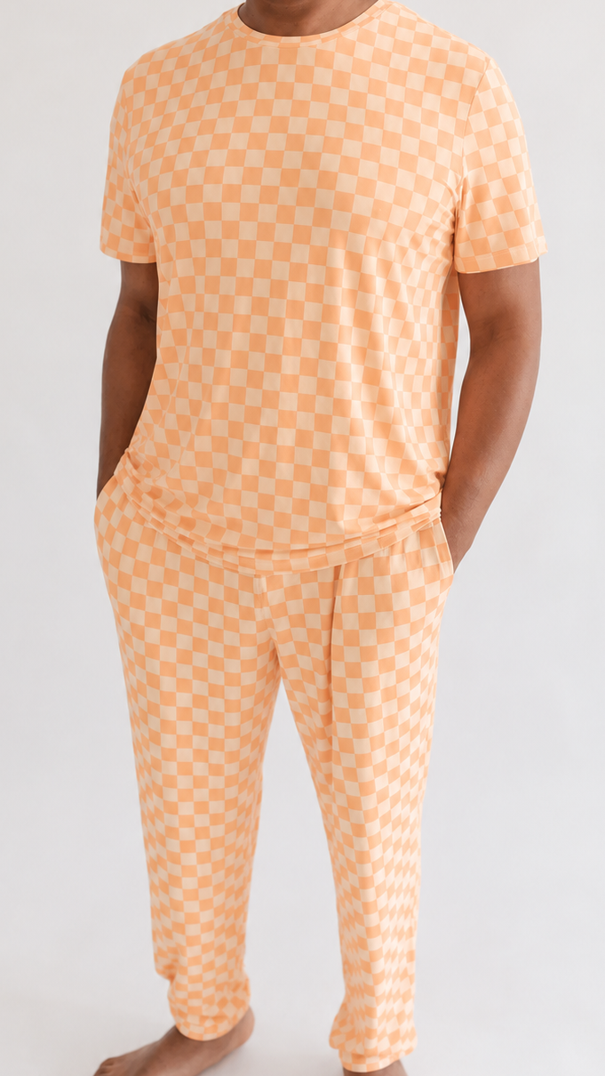 Adult Jogger Set In Orange Checkered