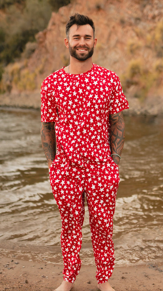 Adult Jogger Set In Red Stars