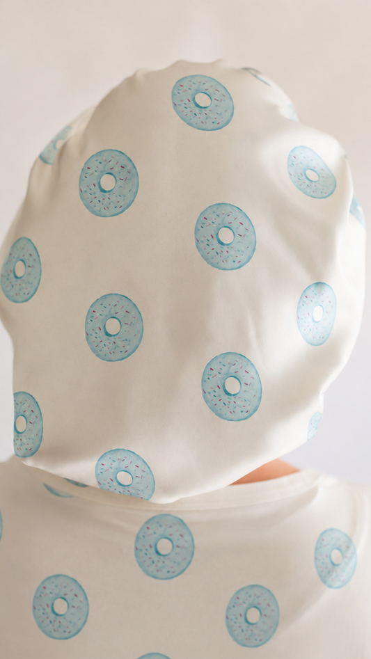 Adult Satin Bonnet in Blue Donuts