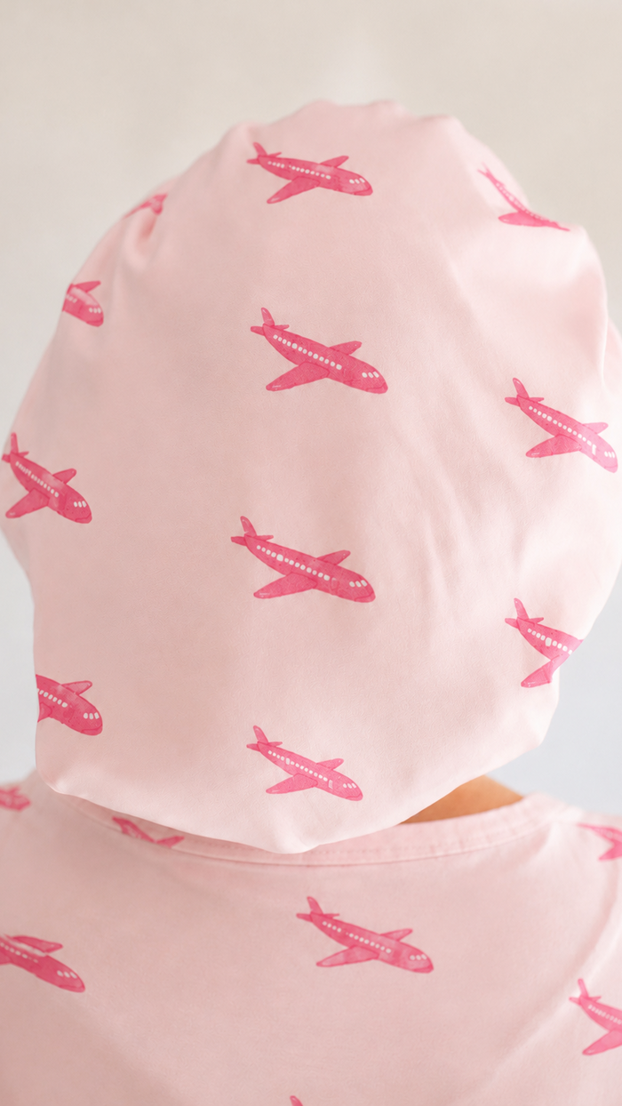 Adult Satin Bonnet in Pink Planes