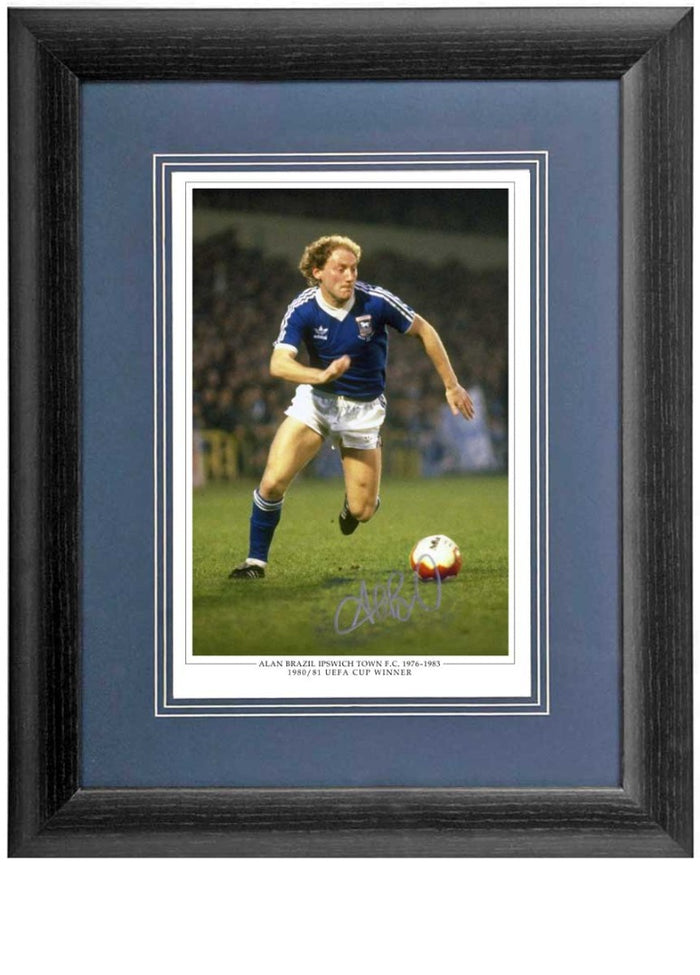 Alan Brazil Ipswich Town Legend Hand Signed Photograph 15x19in Framed + COA