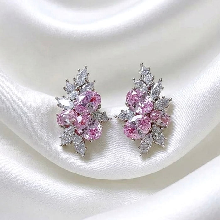 Pink CZ Stud Earrings in Silver Finish | Wedding & Event Jewelry