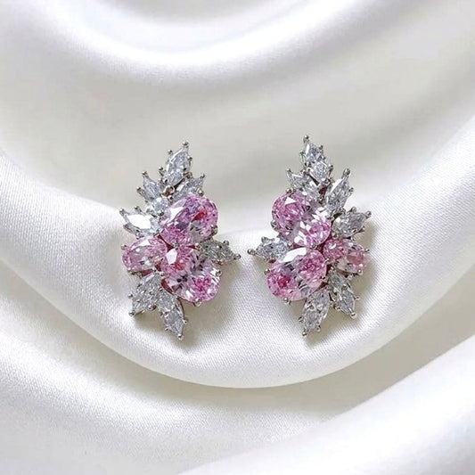 Pink CZ Stud Earrings in Silver Finish | Wedding & Event Jewelry
