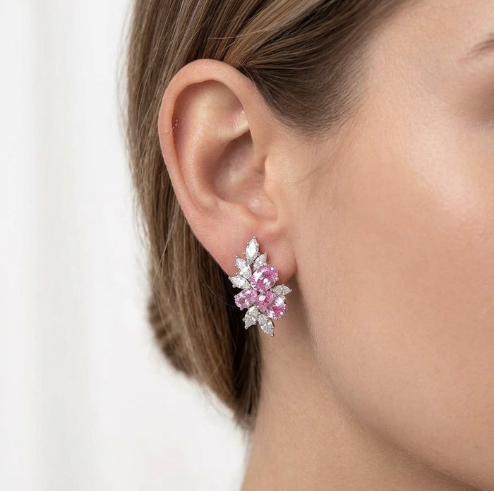 Pink CZ Stud Earrings in Silver Finish | Wedding & Event Jewelry