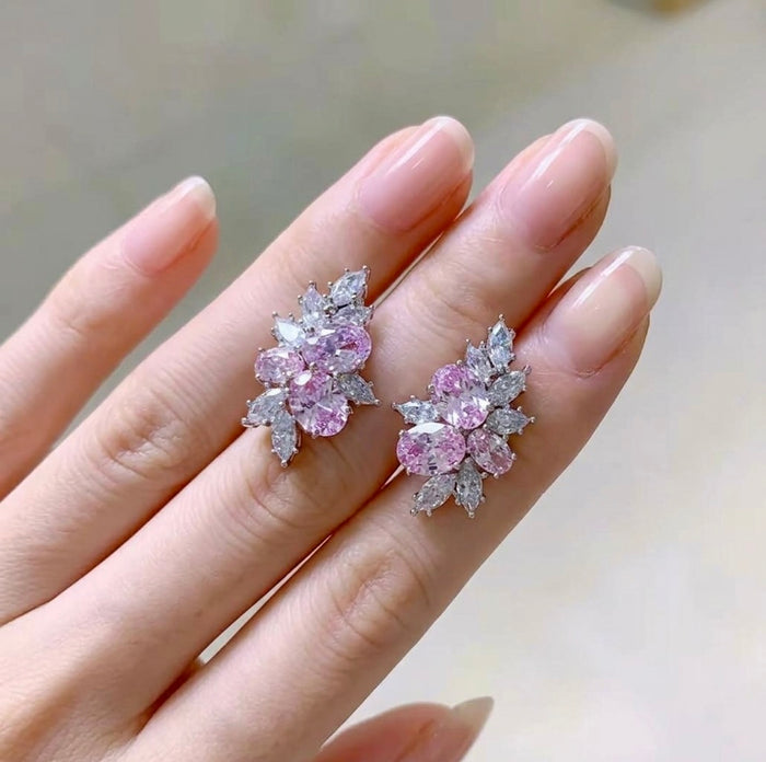 Pink CZ Stud Earrings in Silver Finish | Wedding & Event Jewelry