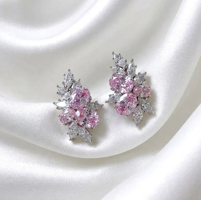 Pink CZ Stud Earrings in Silver Finish | Wedding & Event Jewelry