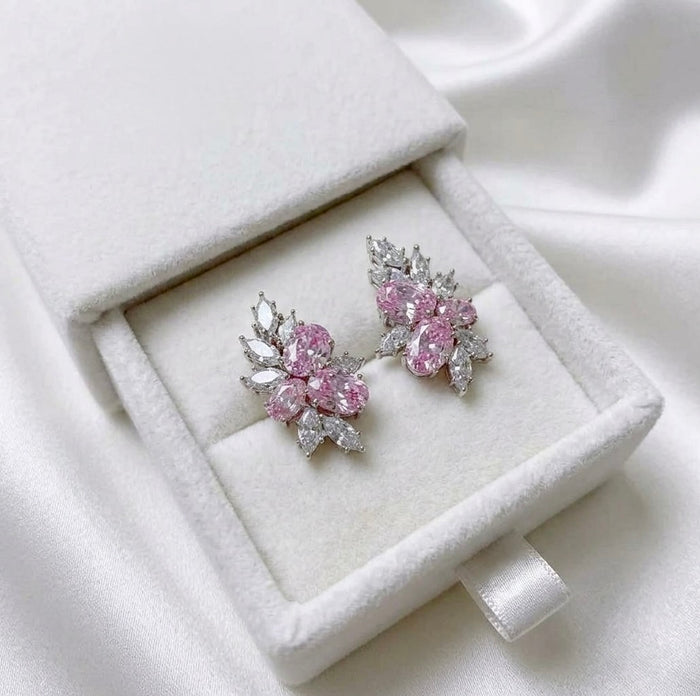 Pink CZ Stud Earrings in Silver Finish | Wedding & Event Jewelry