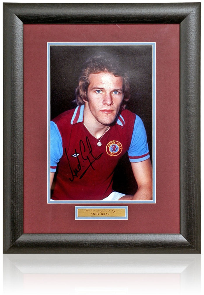 Andy Gray Aston Villa Legend Hand Signed Photograph 15x19in Framed + COA