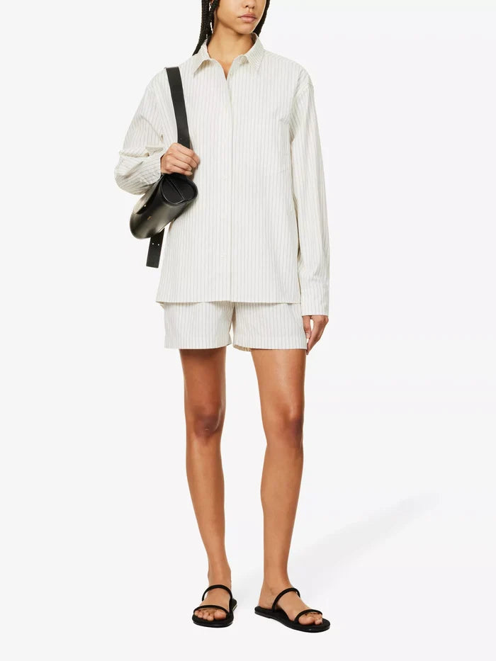 ANINE BING Logo Monogram Cotton Poplin Stripe Braxton Shirt - House Of Huntington