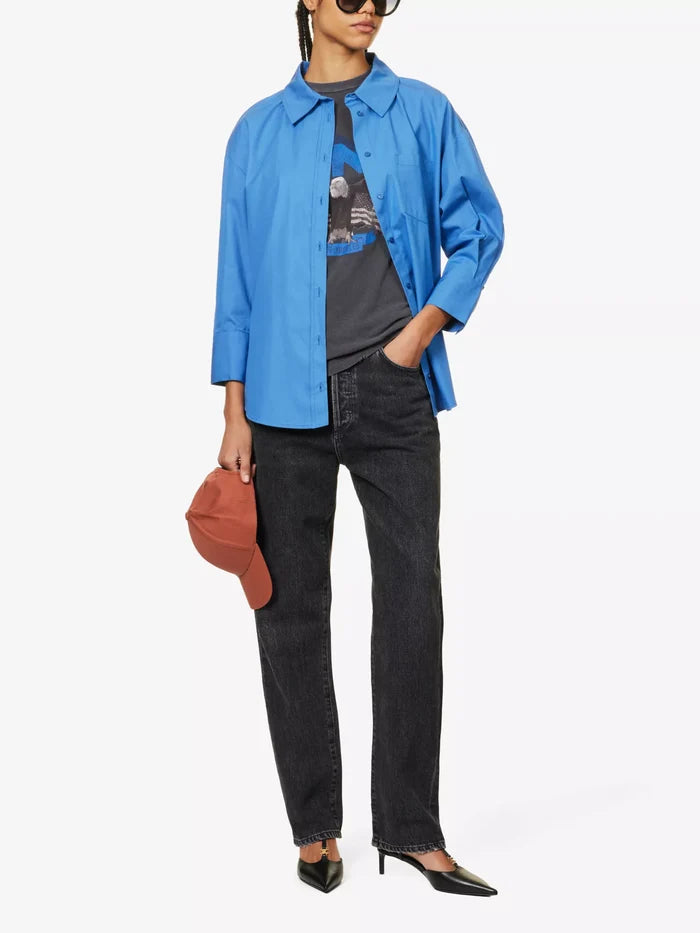 ANINE BING Mika Relaxed-Fit Cotton Button Up Blue Shirt - House Of Huntington