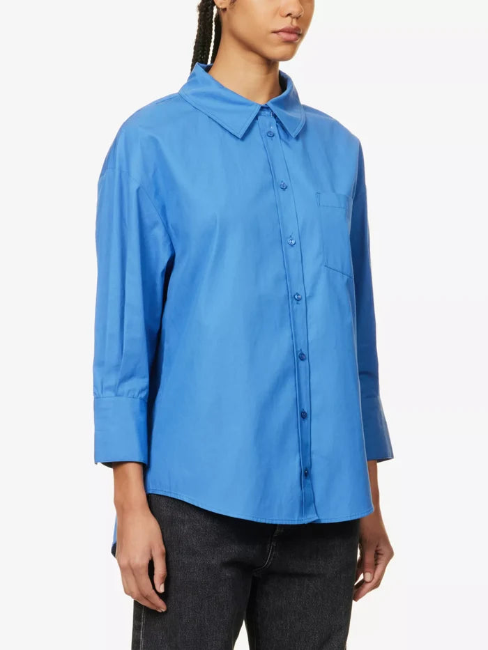 ANINE BING Mika Relaxed-Fit Cotton Button Up Blue Shirt - House Of Huntington
