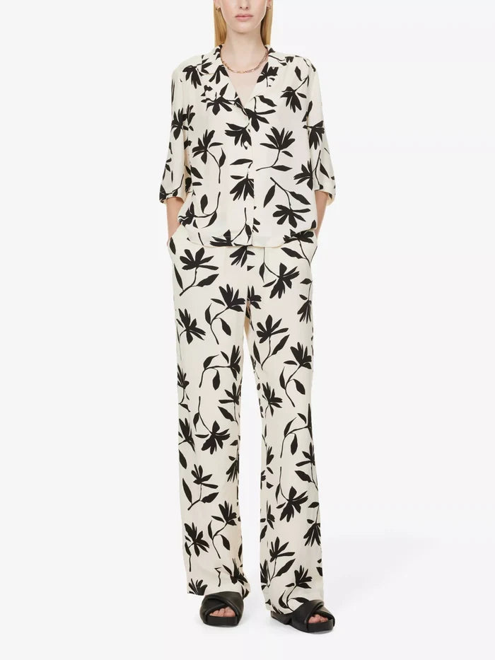 ANINE BING Owen Floral Print Wide Leg Mid Rise Woven Trousers - House Of Huntington