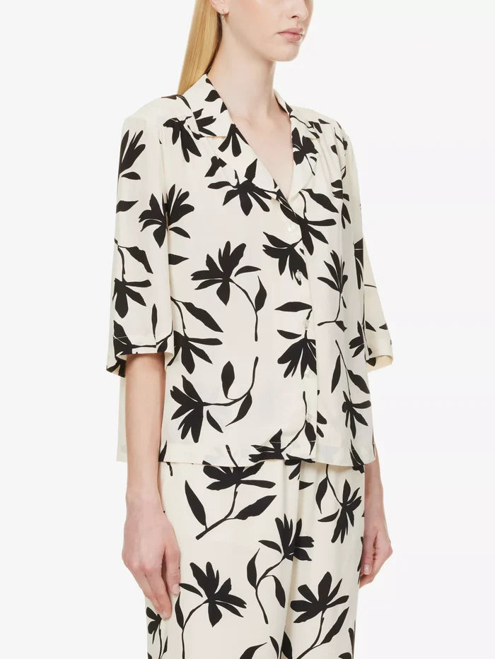 ANINE Bing Row Floral Print Ivory Woven Button-Up Relaxed Shirt - House Of Huntington