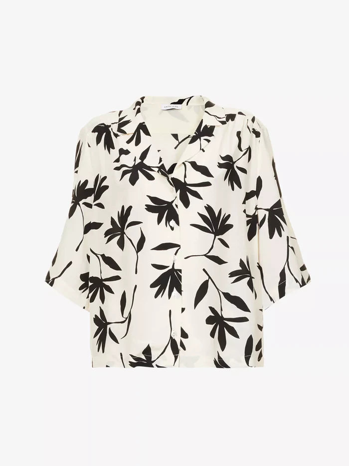 ANINE Bing Row Floral Print Ivory Woven Button-Up Relaxed Shirt - House Of Huntington