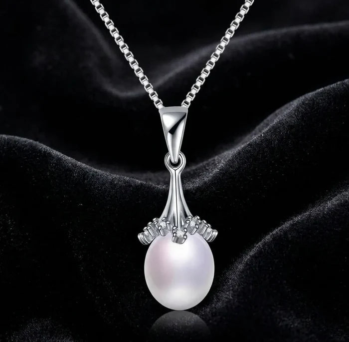 Audra - Natural Pearl 925 Sterling Silver Bridal Necklace - Silver