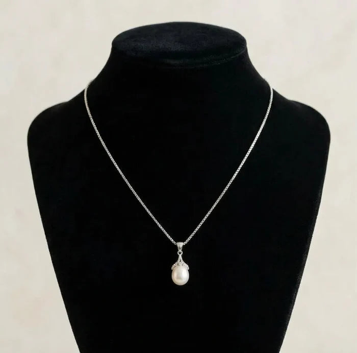 Audra - Natural Pearl 925 Sterling Silver Bridal Necklace - Silver