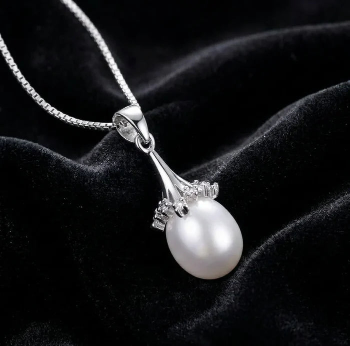 Audra - Natural Pearl 925 Sterling Silver Bridal Necklace - Silver