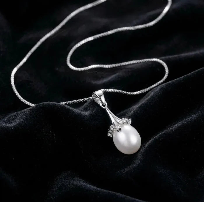 Audra - Natural Pearl 925 Sterling Silver Bridal Necklace - Silver
