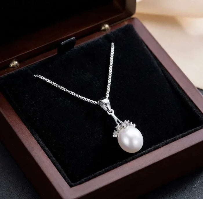 Audra - Natural Pearl 925 Sterling Silver Bridal Necklace - Silver