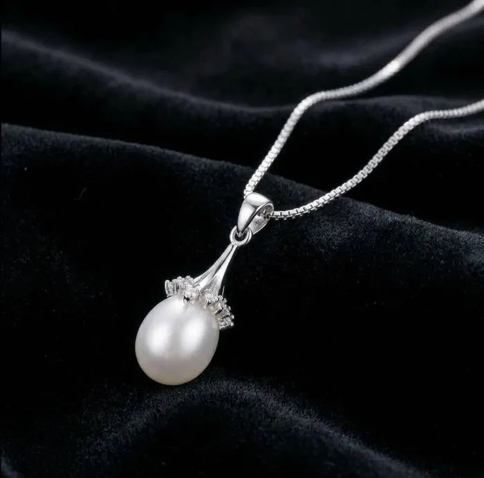 Audra - Natural Pearl 925 Sterling Silver Bridal Necklace - Silver