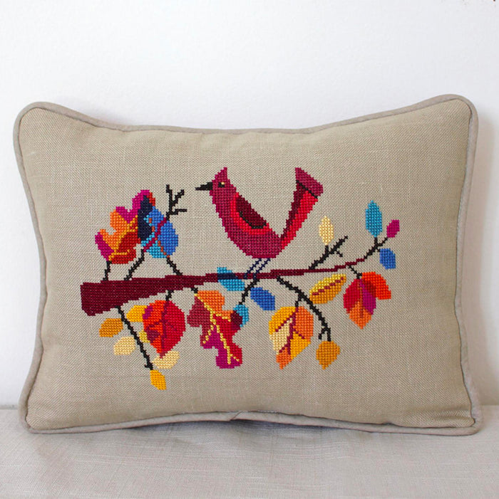 Autumn Bird Cross Stitch Pattern-Stitched Modern