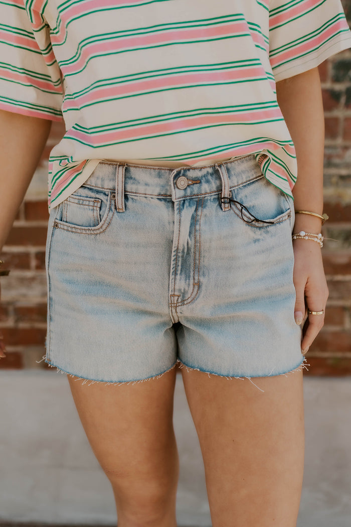 Ava Light Wash A-Line Shorts- Hidden