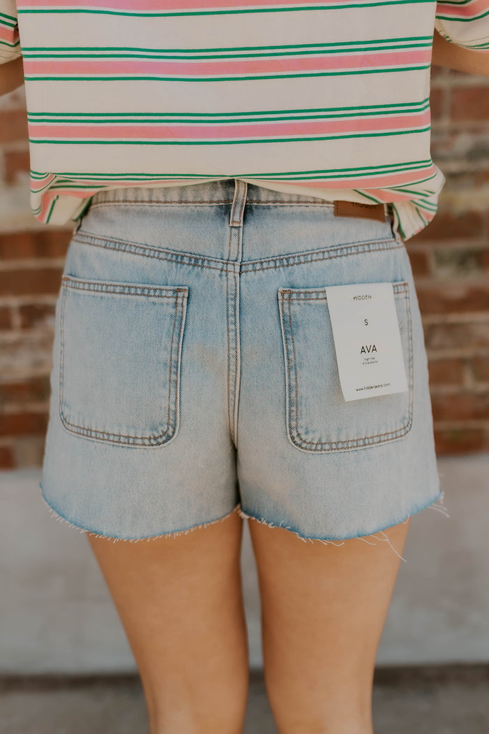 Ava Light Wash A-Line Shorts- Hidden