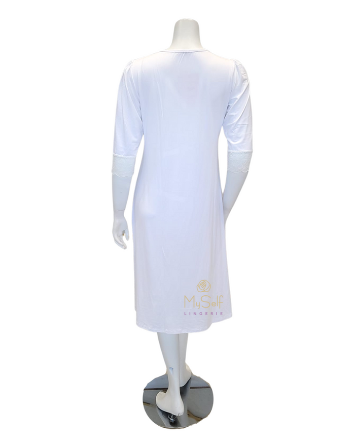Vanilla Night and Day B49 Lace Button Down White Modal Nightshirt myselflingerie.com